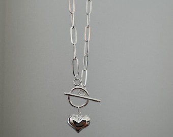 Grovt halsband med puffigt hjärta i 925 sterlingsilver: Gemkedja, Mors dag