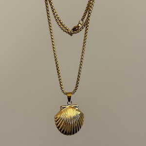 Shell Locket Necklace 22Inch, Silvery Seashell Pendant, Jewelry Gift Gold