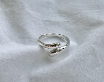 Solid 925 Sterling Silver Open Wrap Ring, Adjustable Minimalist Band, Everyday Jewerly