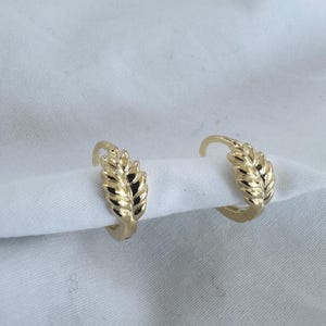 18K Gold Vermeil Leaf Earrings, 925 Sterling Silver Huggie Hoops | Dainty Minimalist Nature Jewelry, Everyday Gift for Her, Small Gold Hoops