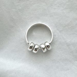 Hammered Sterling Silver Spinner Ring, 925 Silver Spinning Bead Fidget Ring, Handmade Kinetic Minimalist Ring Gift for Her