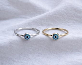 Gold Vermeil Evil Eye Ring, 925 Sterling Silver Protection Jewelry