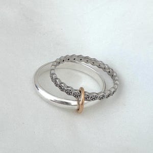Spinning Sterling Silver Fidget Ring • Gold-Filled Accent