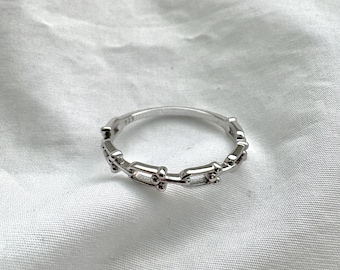 925 Sterling Silver Chain Link Ring, Minimalist Band