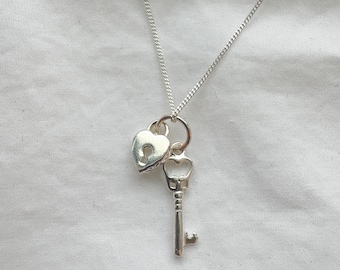 Heart Lock & Key Necklace | 925 Sterling Silver Charm Necklace