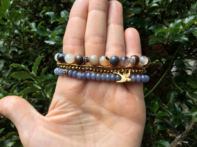 Botswana Agate Rounded-Square Beaded Stretch Bracelet main image 1
