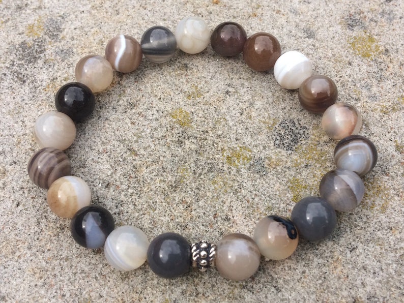 Botswana Agate Rounded-Square Beaded Stretch Bracelet main image 0