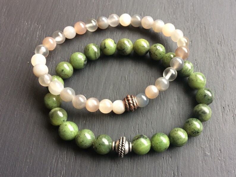 Moonstone Jade Braceletsbeaded Stone Stacking Stretch Etsy