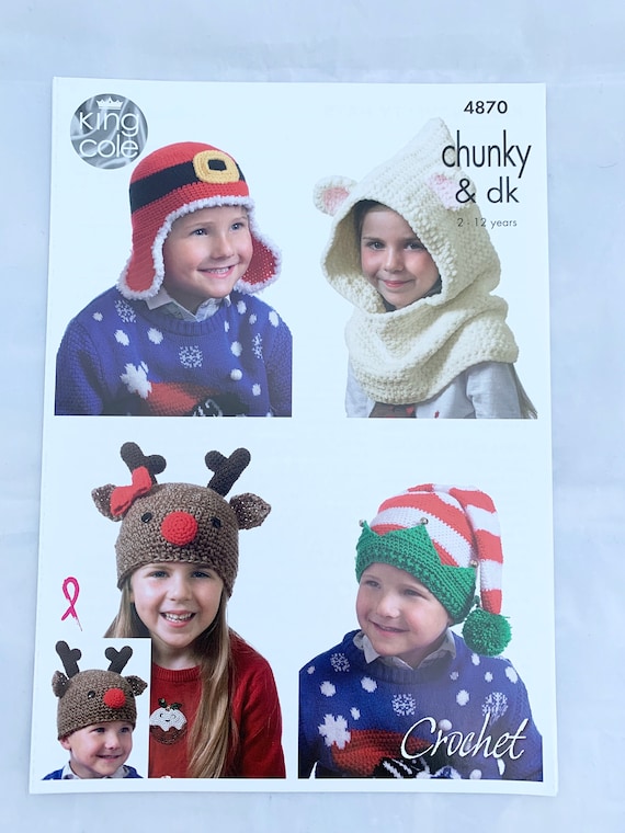 Kids novelty hats crochet pattern (4870) in King Cole chunky and Dk