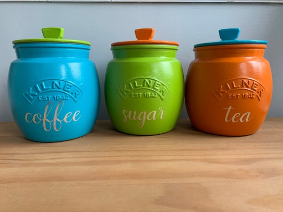 Tea Coffee Sugar Retro Kilner Jars vibrants