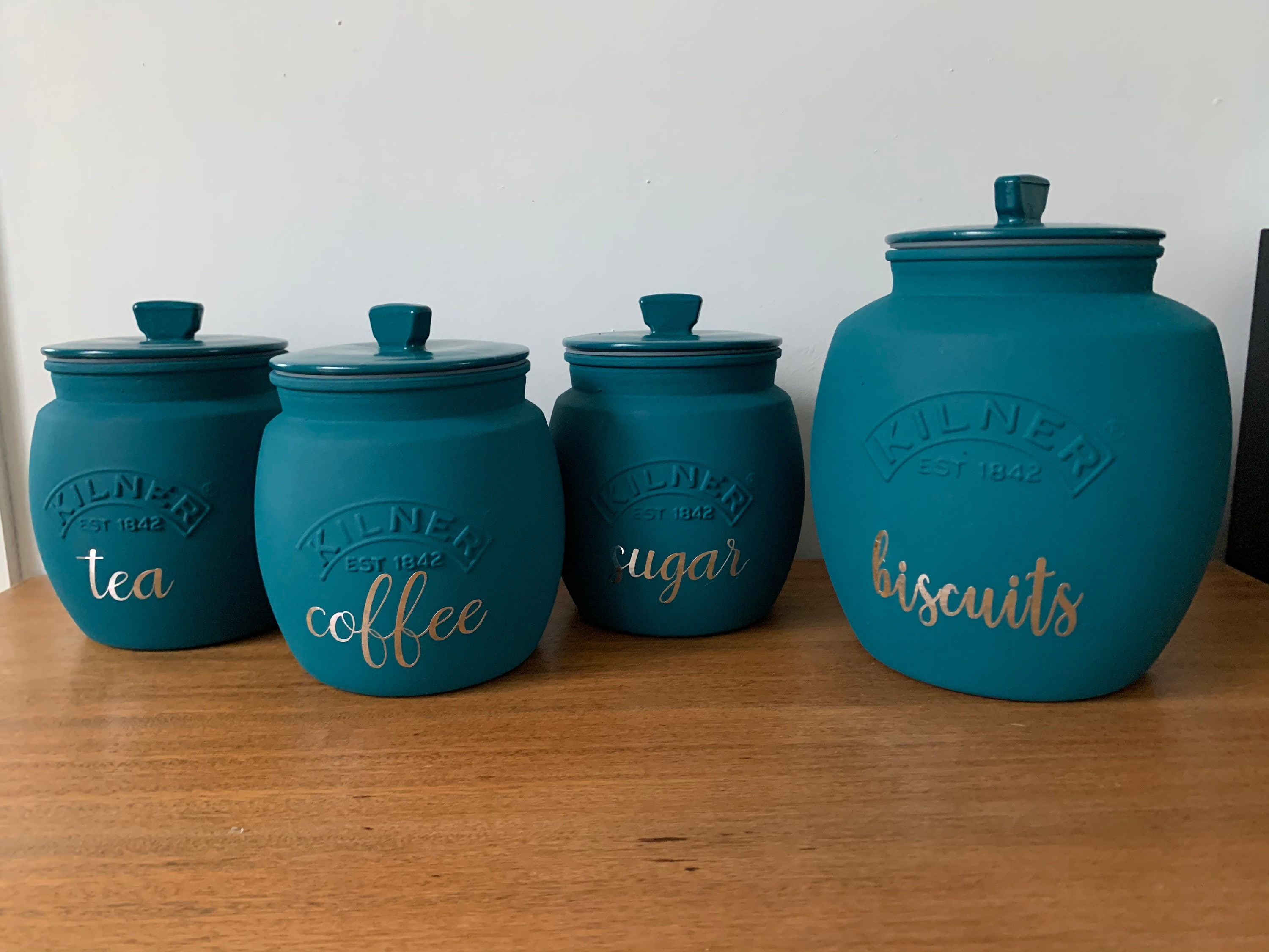Tea Coffee Sugar Retro Kilner Jars Jaded Teal Etsy UK
