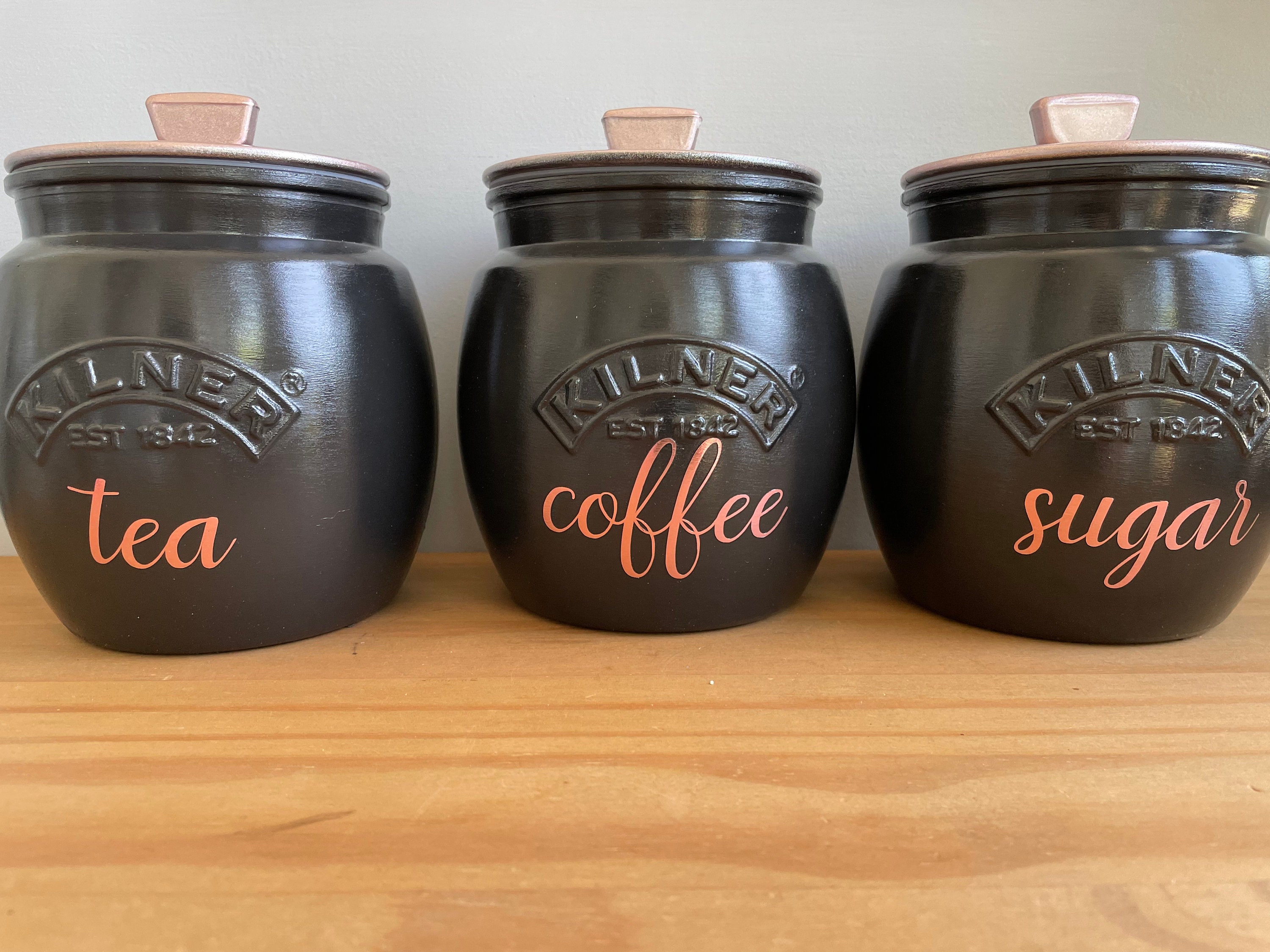 Tea Coffee Sugar Retro Kilner Jars Black and Rose Gold Colour Etsy