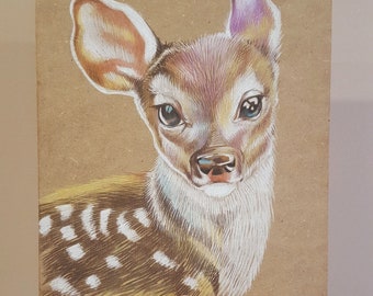 Baby Deer Drawing, Original Drawing of Baby Deer, Animal Wall Decor, Cute Animal Wall Art, Kids Room Art, Baby Shower Gift