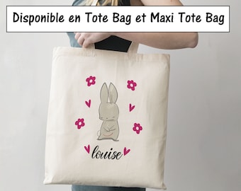 SB01P Gepersonaliseerde Tote Bag of Maxi Tote Bag Konijn harten, boodschappentas, gepersonaliseerde tas, gepersonaliseerde tote tas, bibliotheek schooltas