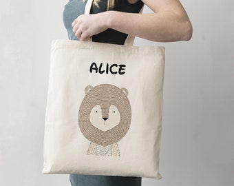 C40 Personalized tote bag or maxi tote bag, with a cute little lion, shopping bag, lion reusable bag, thank you gift, school bag, child bag