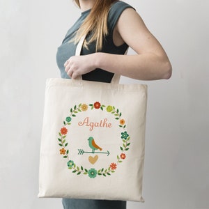 C57 Tote Bag "Petit Oiseau" à personnaliser, sac shopping, sac de courses , sac personnalisé - tote bag coton personnalisé, sac bibliothèque