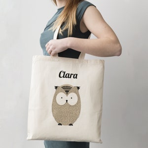 C49 Tote Bag "Petite Chouette", sac shopping, sac personnalisé, cadeau personnalisé, cadeau anniversaire, sac d'école, chouette, hiboux sac