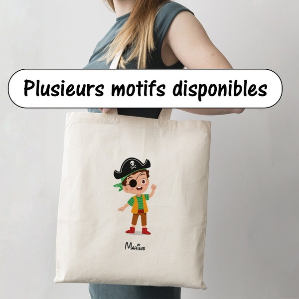 SB70 Tote Bag personnalisable pirate, sac shopping, sac réutilisable, cadeau sac enfant, sac école, sac bibliothèque, pirate prénom