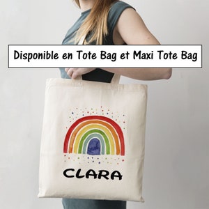 SB05P Tote Bag ou Maxi Tote Bag Arc en Ciel personnalisable, sac shopping, sac réutilisable, cadeau arc en ciel, merci, arc en ciel prénom