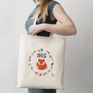C47 Tote Bag "Petit Renard" à personnaliser - sac shopping - sac de course - sac personnalisé - tote bag personnalisé, sac renard prénom