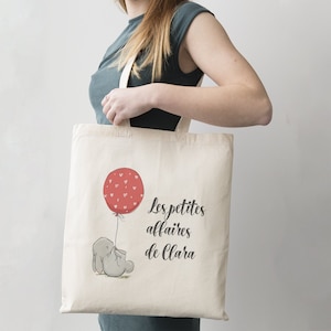 SB13 Personalized rabbit and balloon tote bag or maxi tote bag, child tote bag, girl tote bag, rabbit tote bag, reusable bag, name bag