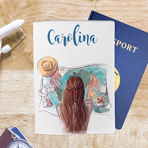Protège passeport personnalisé C815 jeune femme et carte, étui passeport personnalisé, porte passeport personnalisable