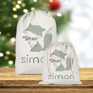 SB67 Custom Christmas Pouch or Christmas Tote-bag, Cute Little fox, shopping bag, reusable bag, wrapping bag, two gifts in one