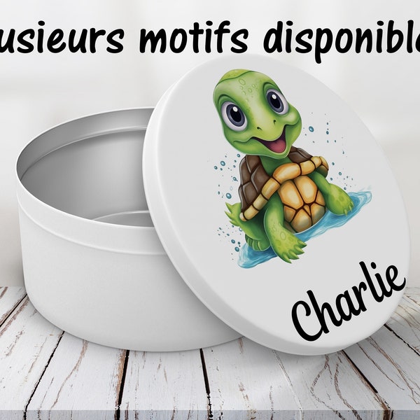 SB104 Boîte Ronde Tortue en métal personnalisée, boîte à biscuits personnalisable, boîte souvenirs, boîte gâteaux personnalisé