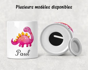 SB46 Personalized Dinosaur Piggy Bank, children money bank, piggy bank for girl or boy, personalized gift, name piggy bank, name money box
