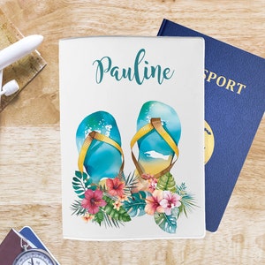 Gepersonaliseerde paspoorthoes C830 bloemslippers, gepersonaliseerde paspoorthoes, aanpasbare paspoorthouder