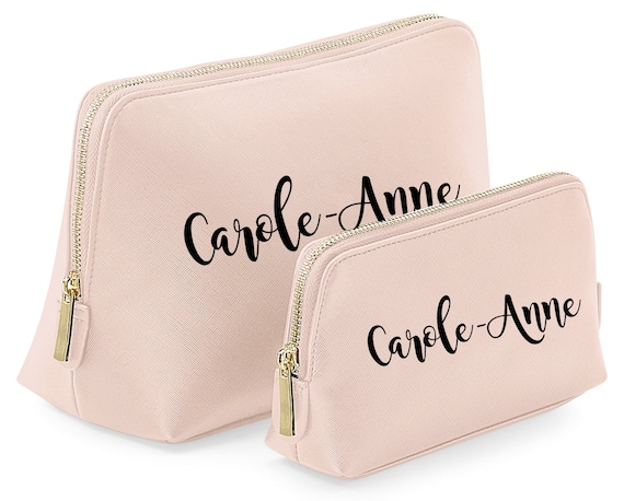 Trousse élégante rose simili cuir personnalisable, en saffiano grain fin, existe en 2 tailles, trousse personnalisée, cadeau personnalisable