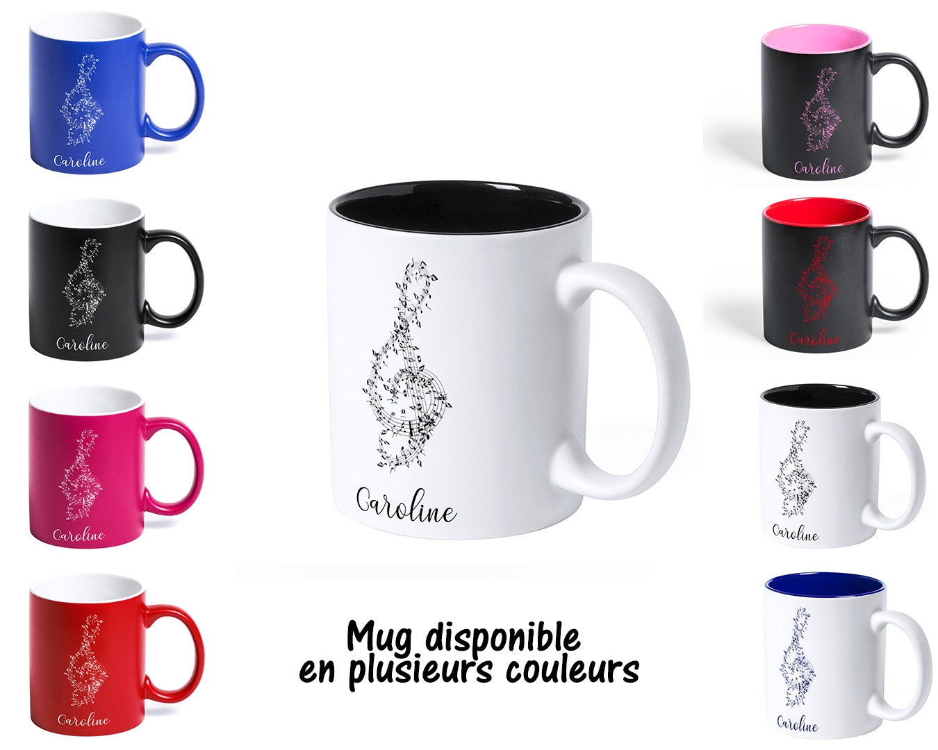 Sb78 Mug Personnalisé de Couleur Clé Sol, Tasse Café ou Thé, Cadeau Musique, Clé Sol, Personnalisée