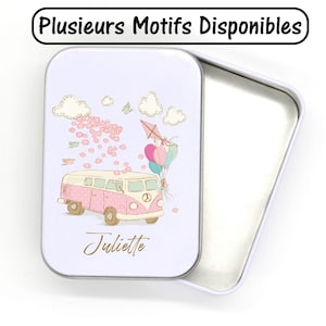 SB28 Boîte métallique personnalisée avec le prénom de votre choix, boîte à bons points, boîte à images, boîte à secrets, boîte souvenirs