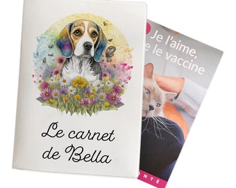 C726 Protège carnet de santé personnalisé pour animaux motif beagle et fleurs, carnet chien, carnet chat, carnet de santé chien