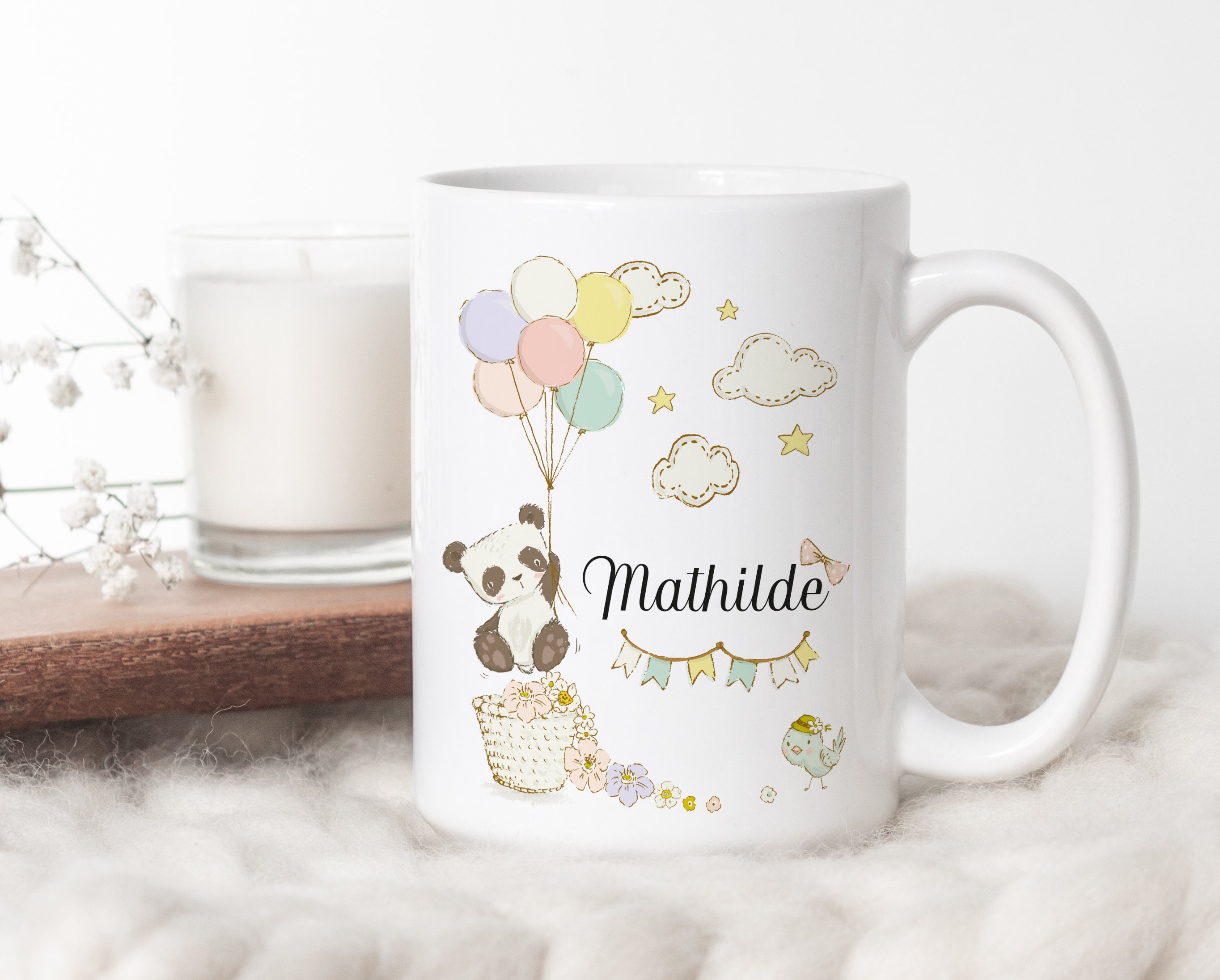 Sb25 Mug Panda Ballons à Personnaliser, Tasse Café ou Thé, Cadeau Personnalisé, Anniversaire, Femme,