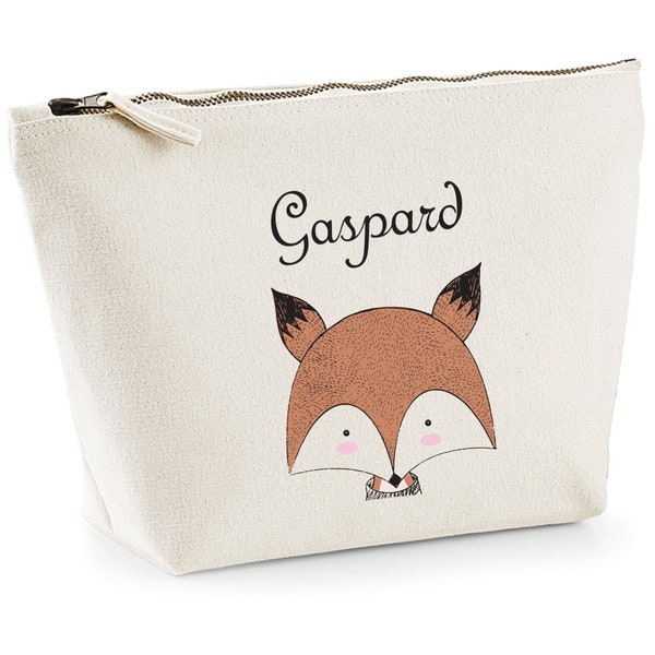 C38 Trousse imprimée Petit Renard en coton bio à personnaliser, cadeau toute occasion, pochette maquillage, trousse école enfant, renard nom