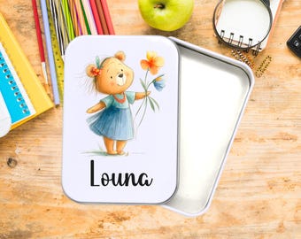 Gepersonaliseerde Little Bear beloningsdoos, metalen doos met de naam van het kind, cadeauschatdoos, geheime doos C952
