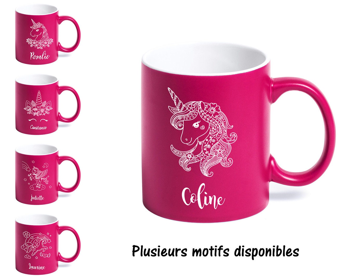 Sb82 Mug Rose et Blanc Licorne à Personnaliser, Tasse Café ou Thé, Cadeau Personnalisé, Anniversaire