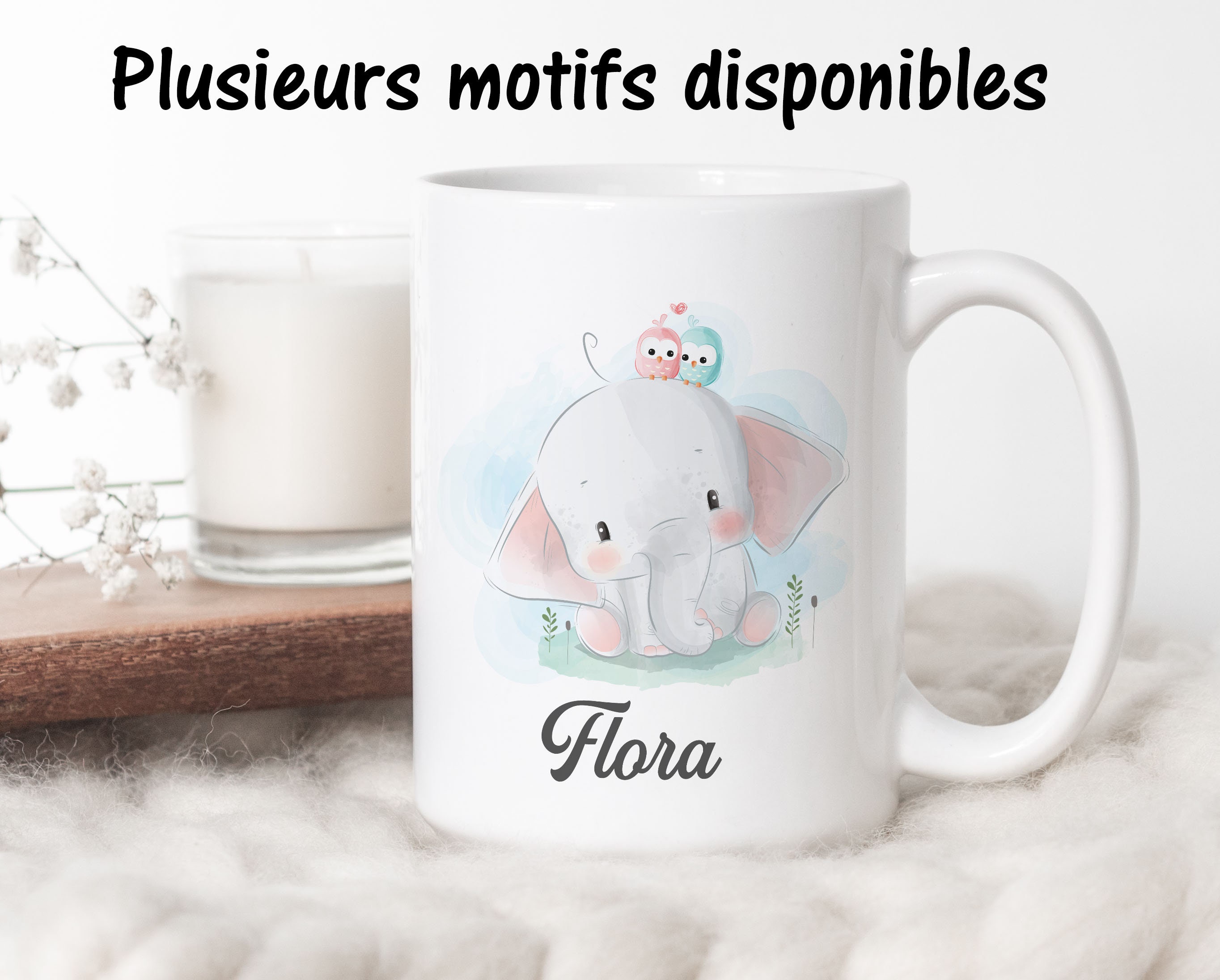 Sb63 Mug à Personnaliser Eléphant, Tasse Café ou Thé, Cadeau Personnalisé, Anniversaire, Éléphant, M