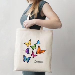 C55 Tote Bag personnalisable "Envol de Papillons", sac shopping, sac de courses - tote bag papillons, sac coton, sac réutilisable, sac école