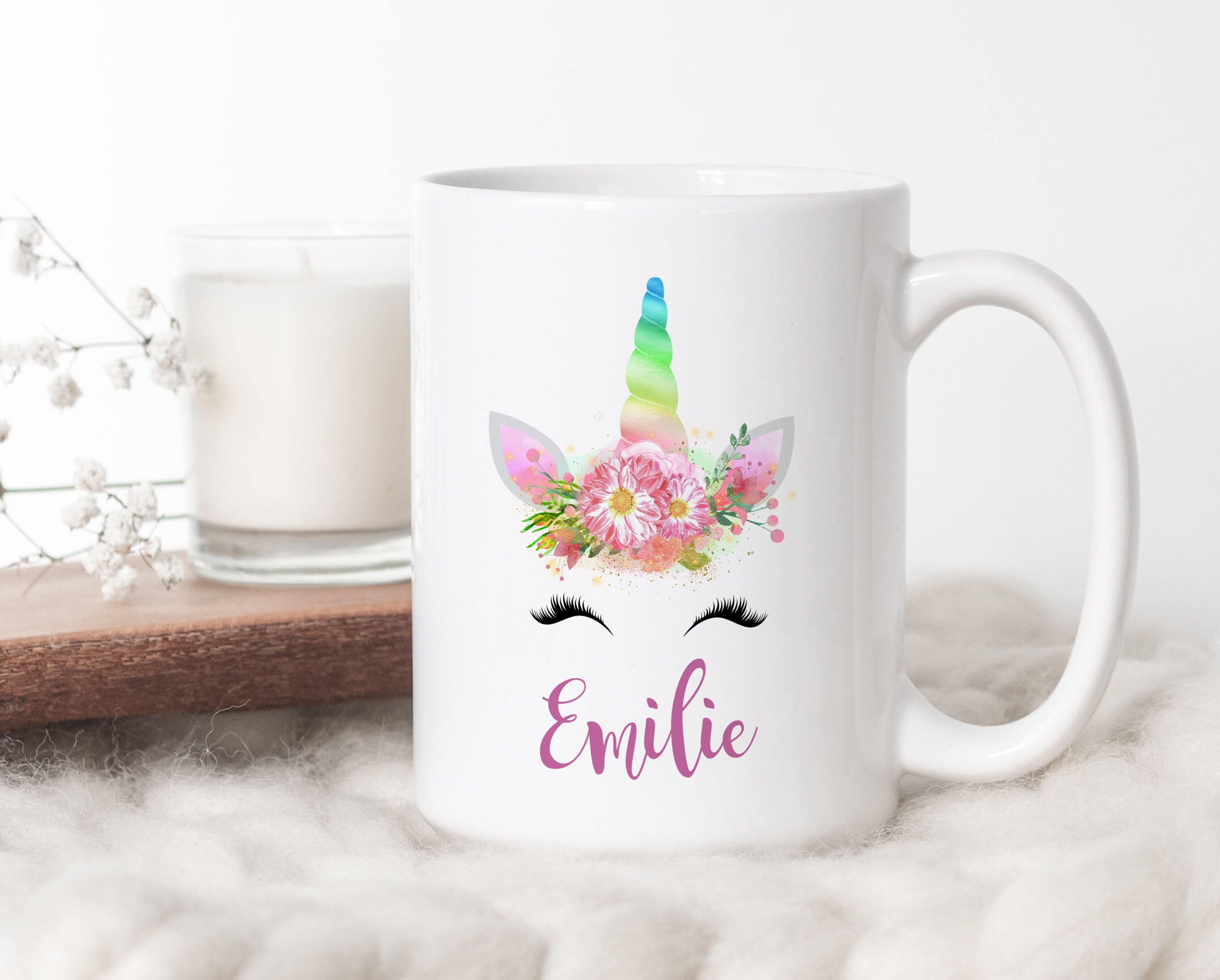 C31 Mug à Personnaliser Licorne, Tasse Café, Chocolat, Thé, Cadeau Personnalisé, Prénom, Anniversair