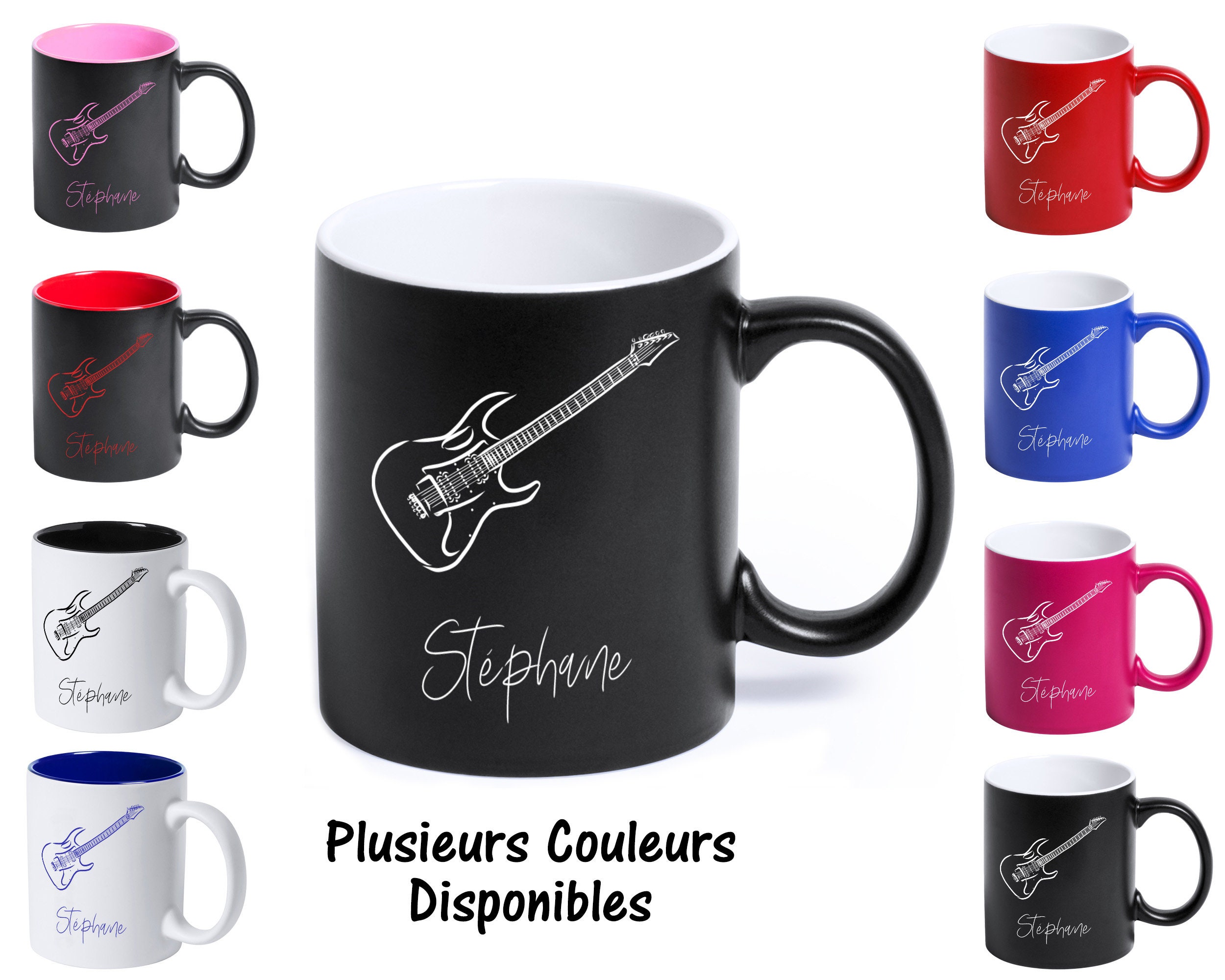 Sb80 Mug Personnalisé de Couleur Guitare, Tasse Café ou Thé, Cadeau Musique, Guitare Prénom, Personn