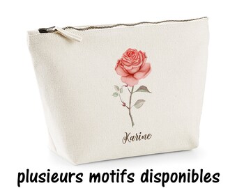 SB44 Personalized flower organic cotton bag, make up pouch, make up bag, flower gift pouch, flower personalized cotton bag, flower gift