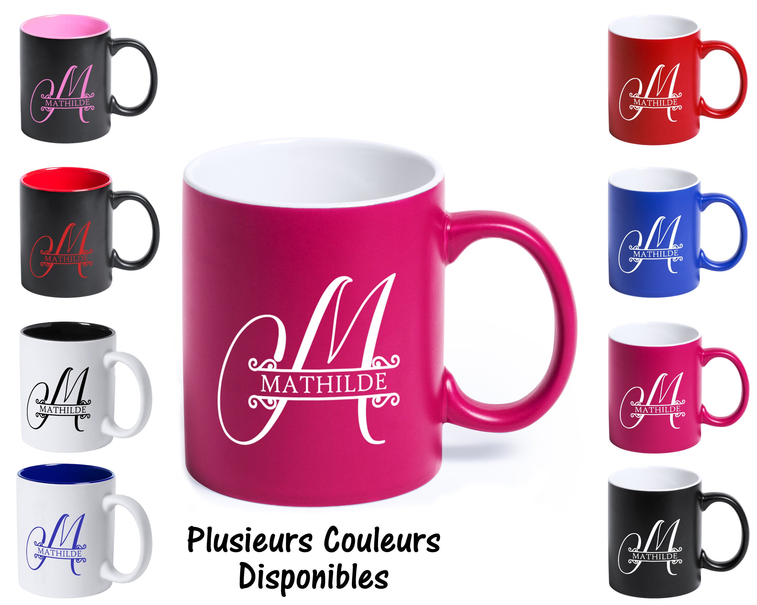 Sb94 Mug Personnalisé de Couleur Monogramme et Prénom, Tasse Café ou Thé, Cadeau Initiale, Initiale 