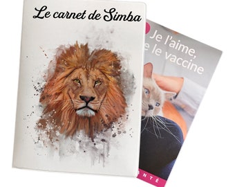 C720 Protège carnet de santé personnalisé pour animaux motif lion et panthère, carnet chien, carnet chat, carnet de santé chien