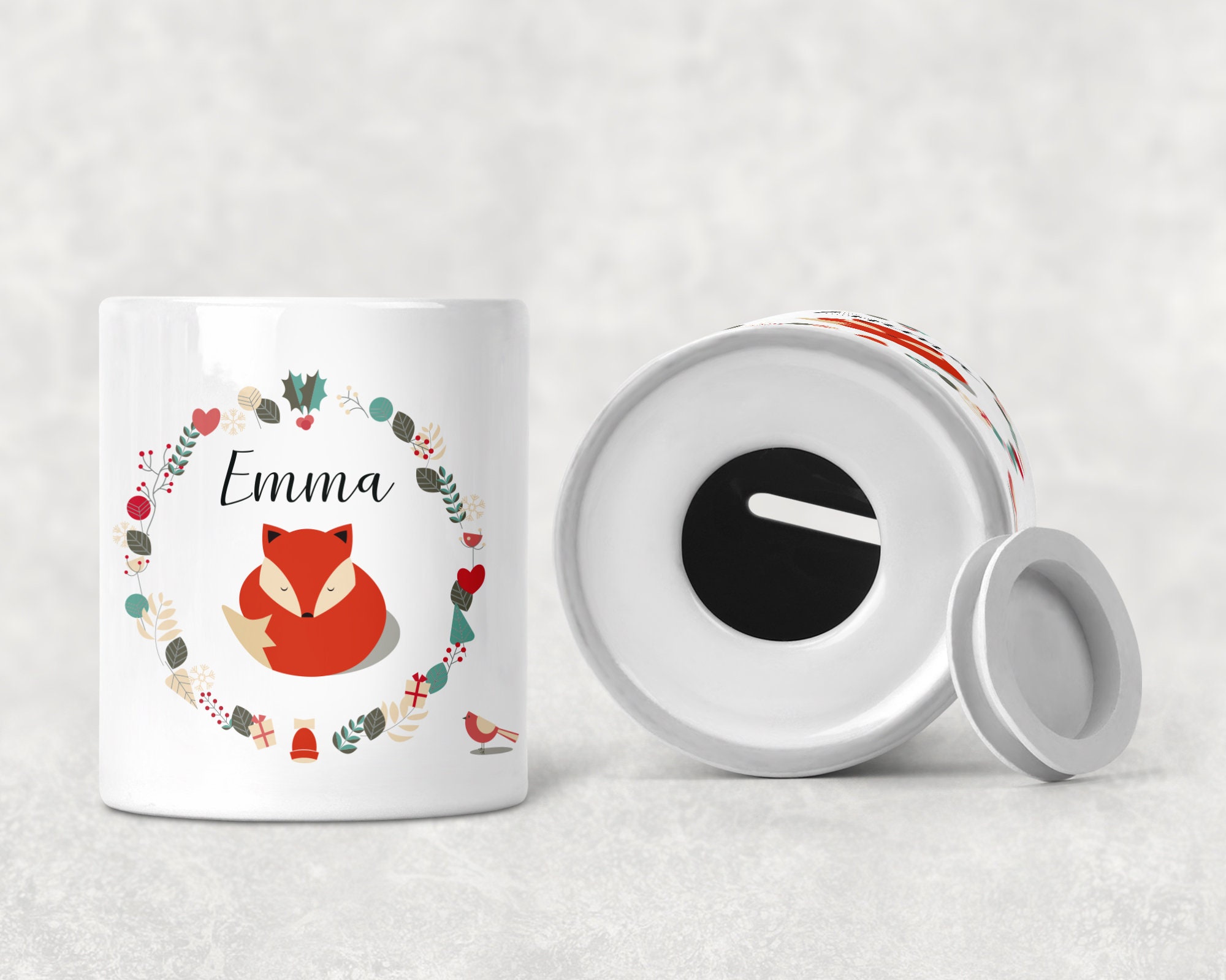 C47 Tirelire Renard Personnalisée, Tirelire Enfant, Fille, Garçon, Cadeau Enfant Personnalisable, Pr