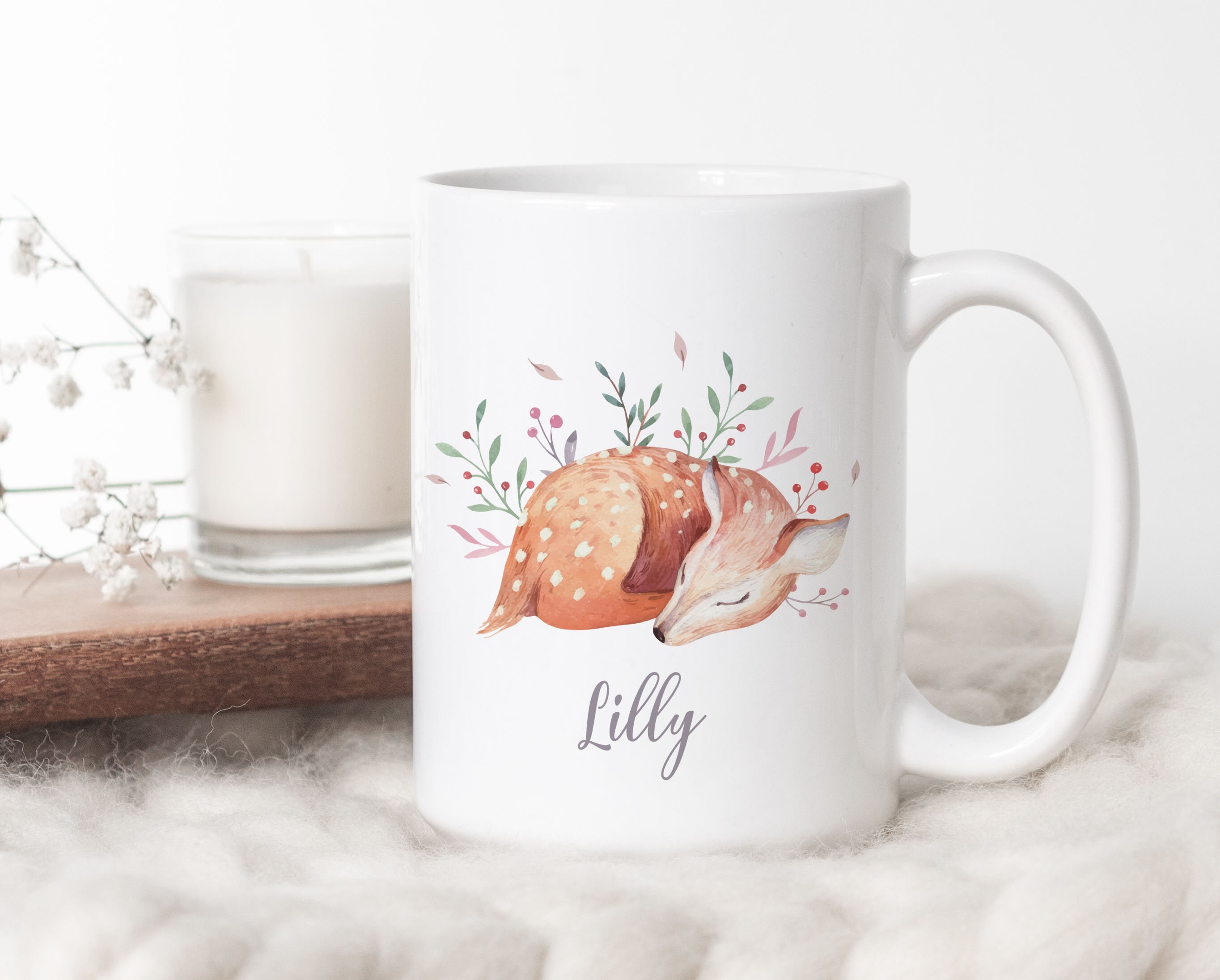 C22 Mug Personnalisable Petit Faon, Tasse à Café ou Thé, Cadeau Faon, Enfant, Prénom Mug Tisane, Bam