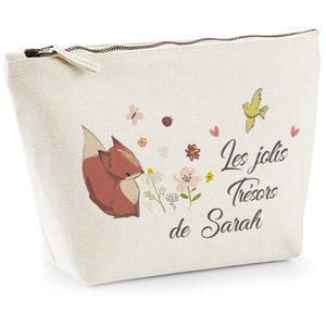 SB14 Trousse imprimée "les jolis trésors de" en coton bio à personnaliser, cadeau petite fille, cadeau anniversaire, trousse enfant