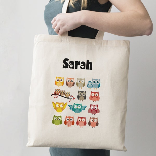 C36 Tote bag personnalisable "Famille Hiboux" ou 'Famille Chouette" personnalisable, sac shopping, sac cabas, sac coton