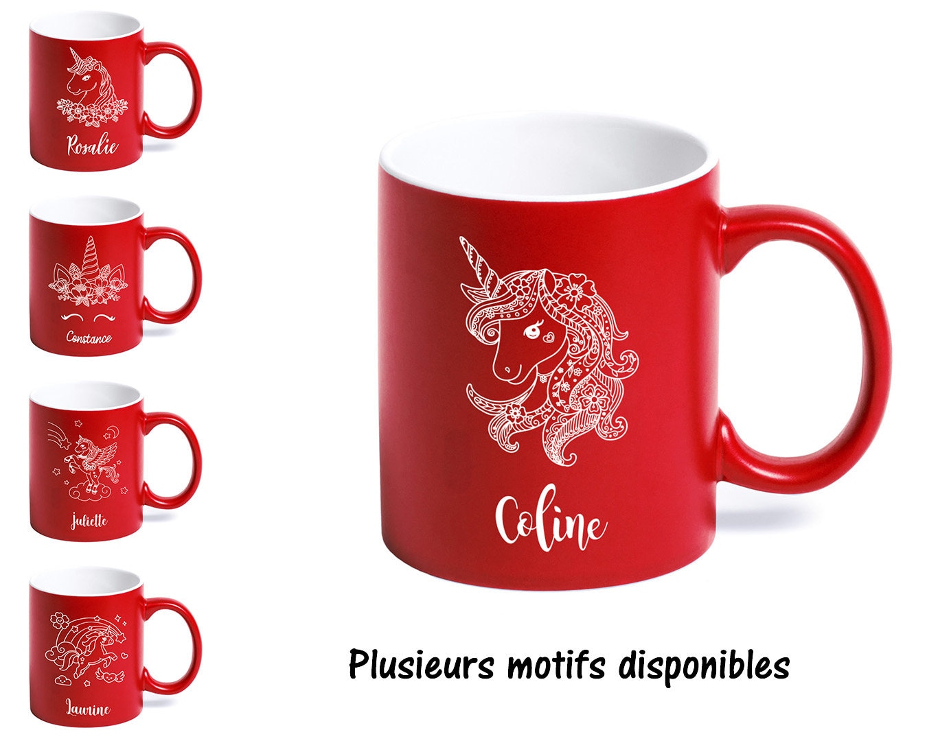 Sb82 Mug Rouge et Blanc Licorne à Personnaliser, Tasse Café ou Thé, Cadeau Personnalisé, Anniversair